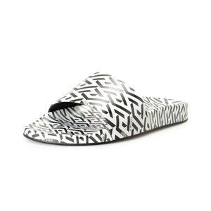 Versace Men's Black & White "La Greca" Logo Print Pool Slide Flip Flops Shoes